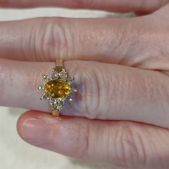 Yellow Sapphire, Natural Diamond Ring Set In 14kt Yellow Gold - Picture 5 of 11